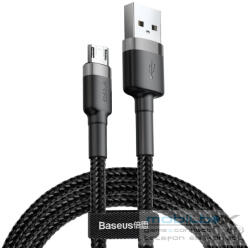 USB töltő- és adatkábel, microUSB, 300 cm, 2000 mA, törésgátlóval, cipőfűző minta, Baseus Cafule, CAMKLF-HG1, fekete/szürke - mobil-box