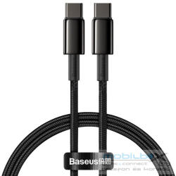 USB Type-C töltő- és adatkábel, USB Type-C, 200 cm, 5000 mA, 100W, törésgátlóval, gyorstöltés, cipőfűző minta, Baseus Tungsten Gold, CATWJ-A01, fekete - mobil-box