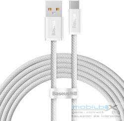 USB töltő- és adatkábel, USB Type-C, 200 cm, 6000 mA, 100W, gyorstöltés, cipőfűző minta, Baseus Dynamic, CALD000702, fehér - mobil-box