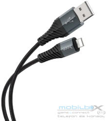 USB töltő- és adatkábel, Lightning, 100 cm, 2400 mA, törésgátlóval, gyorstöltés, QC, cipőfűző minta, Hoco X38 Cool, fekete - mobil-box