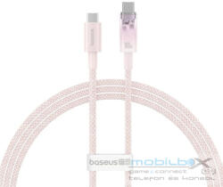 USB Type-C töltő- és adatkábel, USB Type-C, 100 cm, 6000 mA, 100W, gyorstöltés, PD, cipőfűző minta, Baseus Explorer, rózsaszín - mobil-box