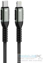  USB Type-C töltő- és adatkábel, Lightning, 120 cm, 3000mA, 27W, törésgátlóval, gyorstöltés, PD, cipőfűző minta, Forcell F-Energy C259, fekete - mobil-box