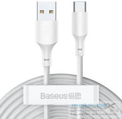  USB töltő- és adatkábel, USB Type-C, 150 cm, 5000 mA, 40W, törésgátlóval, gyorstöltés, PD, Baseus Simple Wisdom, TZCATZJ-02, fehér, 2 db / csomag - mobil-box