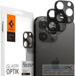 Apple iPhone 14 Pro / 14 Pro Max, Kamera lencsevédő fólia, ütésálló fólia, Tempered Glass (edzett üveg), Spigen Glastr Optik, fekete, 2 db / csomag - mobil-box