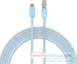 USB Type-C töltő- és adatkábel, USB Type-C, 200 cm, 6000 mA, 100W, gyorstöltés, PD, cipőfűző minta, Baseus Explorer, világoskék - mobil-box