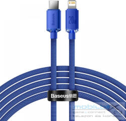  USB Type-C töltő- és adatkábel, Lightning, 200 cm, 20W, gyorstöltés, PD, cipőfűző minta, Baseus Crystal Shine, CAJY000303, kék - mobil-box
