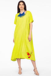 Pierino Rochie lunga verde lime din in mercerizat si vascoza, marime oversize cu fluture stilizat Talie unica