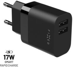 FIXED hálózati töltő 2*USB-A kimenet, 17W, fekete