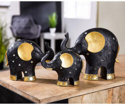  „Ajok aranyos, kis szívecskékkel díszített fekete és arany színű elefánt szobor - 12cm