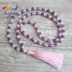 Kristály Jóga Shop Rózsakvarc ametiszttel 6 mm-es ásvány mala
