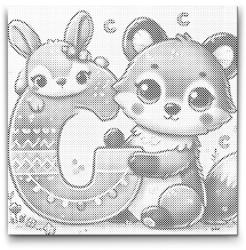  PontPöttyöző - C betű - Állattal Méret: 50x50cm, Keretezés: Kerek kartonlap, Szín: Fekete