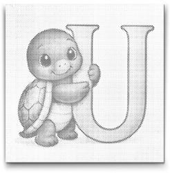  PontPöttyöző - U betű - Állattal Méret: 50x50cm, Keretezés: Kerek kartonlap, Szín: Zöld