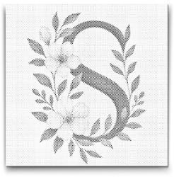  PontPöttyöző - S betű - Virágminta Méret: 50x50cm, Keretezés: Kerek kartonlap, Szín: Fekete