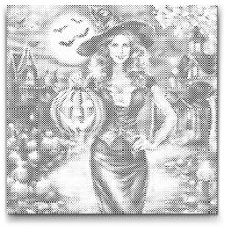  PontPöttyöző - Boszorkány tökkel Méret: 50x50cm, Keretezés: Kerek kartonlap, Szín: Fekete