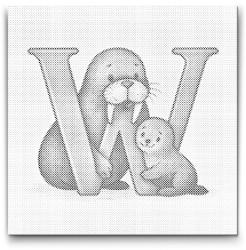  PontPöttyöző - W betű - Állattal Méret: 50x50cm, Keretezés: Kerek kartonlap, Szín: Fekete