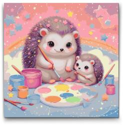 Festés számok szerint - Felhős képek - sündisznók Méret: 50x50cm, Keretezés: Kerek kartonlap