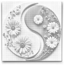PontPöttyöző - Jin Jang Virágok Méret: 50x50cm, Keretezés: Kerek kartonlap, Szín: Kék