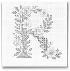 PontPöttyöző - R betű - Virágminta Méret: 50x50cm, Keretezés: Kerek kartonlap, Szín: Kék