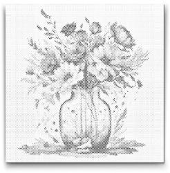  PontPöttyöző - Lila virágok üveg vázában Méret: 50x50cm, Keretezés: Kerek kartonlap, Szín: Piros