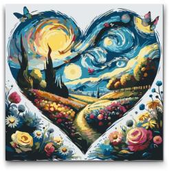  Festés számok szerint - Vincent Van Gogh - Csillagos éjszaka a szívben Méret: 50x50cm, Keretezés: Kerek kartonlap