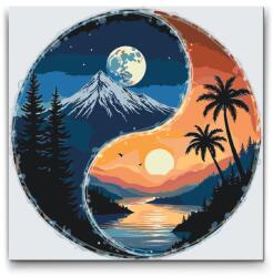  Festés számok szerint - Jin Jang Nap és hold Méret: 50x50cm, Keretezés: Kerek kartonlap