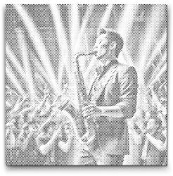  PontPöttyöző - Szaxofonos Méret: 50x50cm, Keretezés: Kerek kartonlap, Szín: Fekete