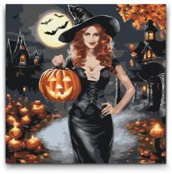  Festés számok szerint - Boszorkány tökkel Méret: 50x50cm, Keretezés: Kerek kartonlap