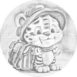  PontPöttyöző - Aranyos tigris hátizsákkal Méret: 50x50cm, Keretezés: Kerek kartonlap, Szín: Fekete