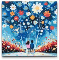  Festés számok szerint - Szerelmes pár egy padon Méret: 50x50cm, Keretezés: Kerek kartonlap