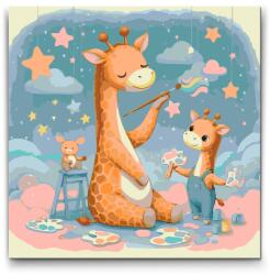  Festés számok szerint - Felhős képek - zsiráfok Méret: 50x50cm, Keretezés: Kerek kartonlap