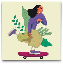  Festés számok szerint - Illusztráció - Nő a gördeszkán Méret: 50x50cm, Keretezés: Kerek kartonlap