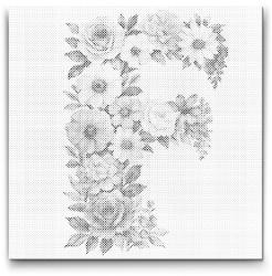 PontPöttyöző - F betű - Virágminta Méret: 50x50cm, Keretezés: Kerek kartonlap, Szín: Kék