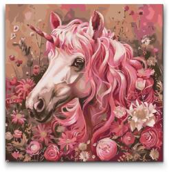  Festés számok szerint - Rózsaszín egyszarvú Méret: 50x50cm, Keretezés: Kerek kartonlap