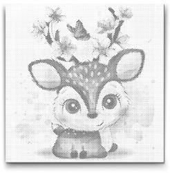 PontPöttyöző - Szarvas cseresznyevirágokkal Méret: 50x50cm, Keretezés: Kerek kartonlap, Szín: Kék