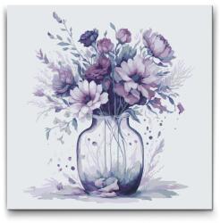  Festés számok szerint - Lila virágok üveg vázában Méret: 50x50cm, Keretezés: Kerek kartonlap