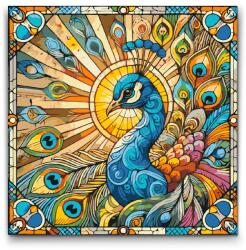  Festés számok szerint - Páva ólomüvegből Méret: 50x50cm, Keretezés: Kerek kartonlap