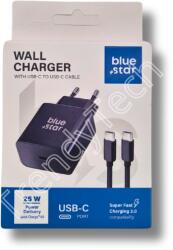 Blue Star töltő adapter (25W), Type-c és töltő kábel (USB-C - USB-C), fekete (5,9034E+12)