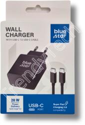 Blue Star töltő adapter (20W), Type-c és töltő kábel (USB-C - USB-C), fekete (5,9034E+12)