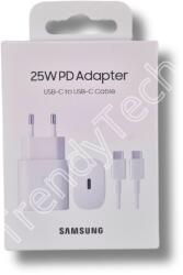 Samsung gyári töltő adapter és töltő kábel (25W), USB-C - USB-C, fehér (8,80164E+12)