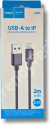 YOOUP L07A töltő kábel, USB-A - Lightning, fekete (2m, 2.4A) (6,94201E+12)