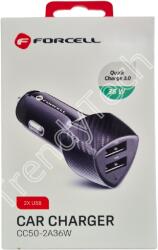 Forcell CC50-2A36W, autós töltő, 36w, 2xusb-a, fekete (5,9034E+12)