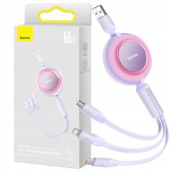 Baseus Feltekerhető Kábel 3AZ1BEN Usb A-micro Usb Lightning Usbc 66W 1.1M Lila (6932172609115)