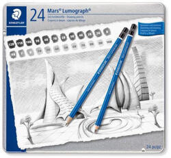  Grafitceruza készlet, fém doboz, hatszögletű, STAEDTLER "Mars® Lumograph® 100", 24 különböző keménység