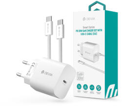 DEVIA Smart Series 30W GaN PD+QC hálózati gyorstöltő adapter + Type-C/Type-C kábel - fehér