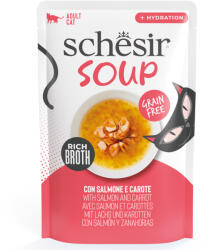 Schesir 24x40g Schesir Cat Soup lazac & sárgarépa étrend-kiegészítő eledel macskáknak