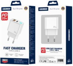 Jellico fali töltő EU11 PD 20W 1xUSB-C + 1xUSB QC3.0 Fehér