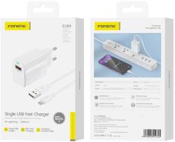 FONENG hálózati töltő EU64 18W 1xUSB QC3.0 + kábel Lightning Fehér