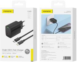 FONENG fali töltő EU65 PD 20W 1xUSB-C + kábel USB-C - Lightning fekete