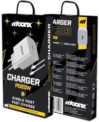 MoonX fali töltő MC03 PD 20W 1xUSB-C + kábel USB-C - Lightning Fehér