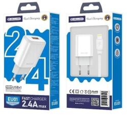 Jellico fali töltő EU01 2.4A 12W 1xUSB + kábel Lightning Fehér